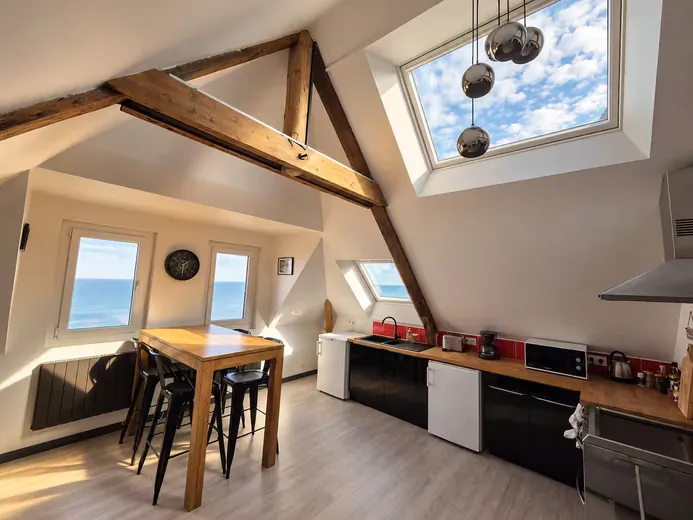 Attic kitchen with sea view