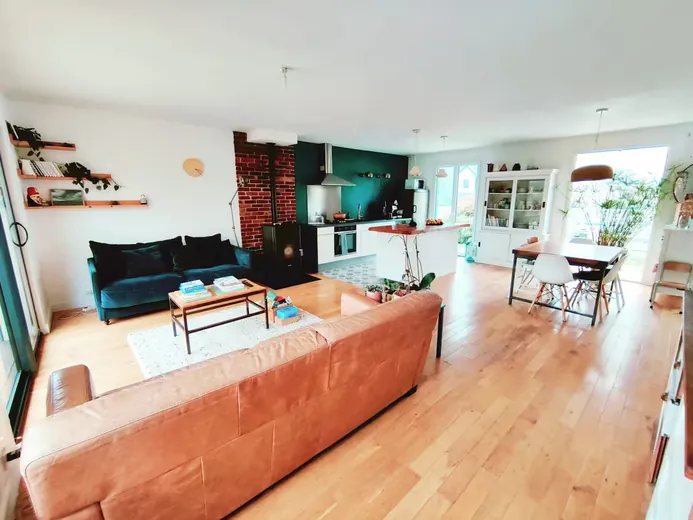 Large living room open to the kitchen